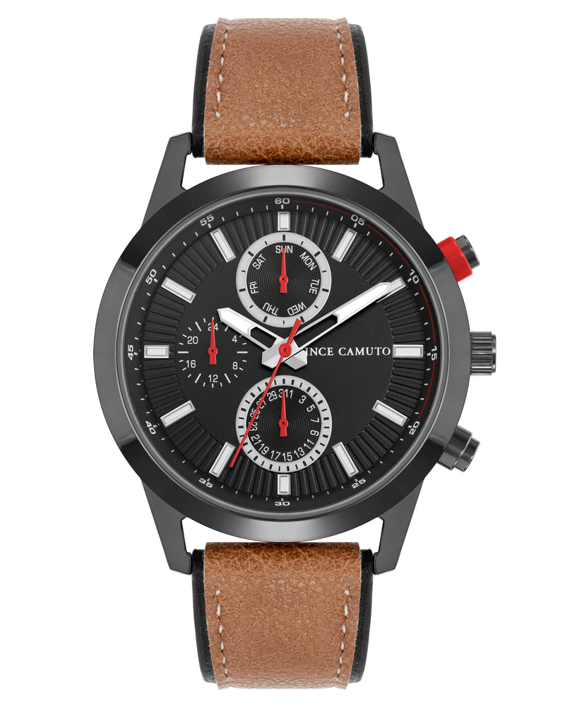 Vince Camuto Mens Black Dial Multi-Function Watch