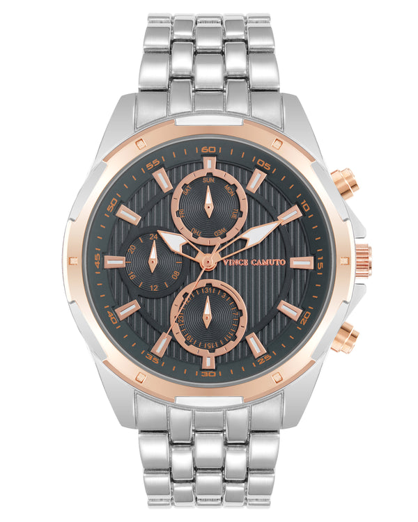 Vince Camuto Mens Rose Gold Multi-Function Silver-Tone Bracelet Watch