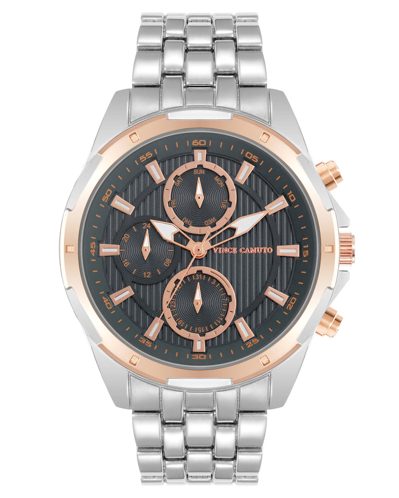 Vince Camuto Mens Rose Gold Multi-Function Silver-Tone Bracelet Watch