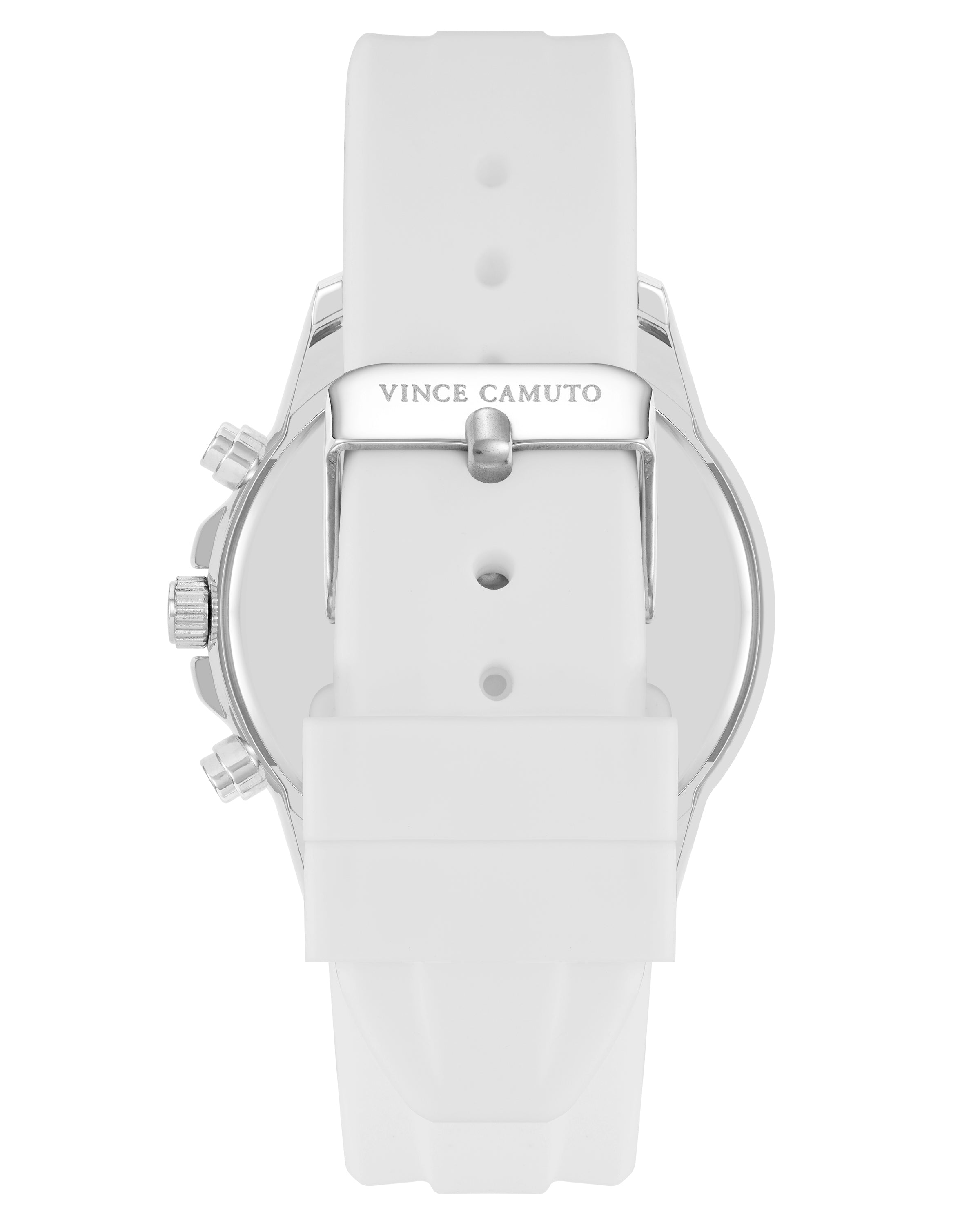 Vince Camuto Mens Blue Dial Multi-Function White Silicone Strap Watch