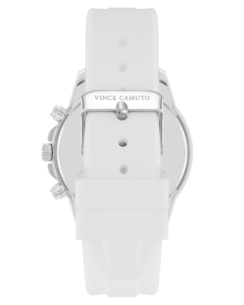 Vince Camuto Mens Blue Dial Multi-Function White Silicone Strap Watch