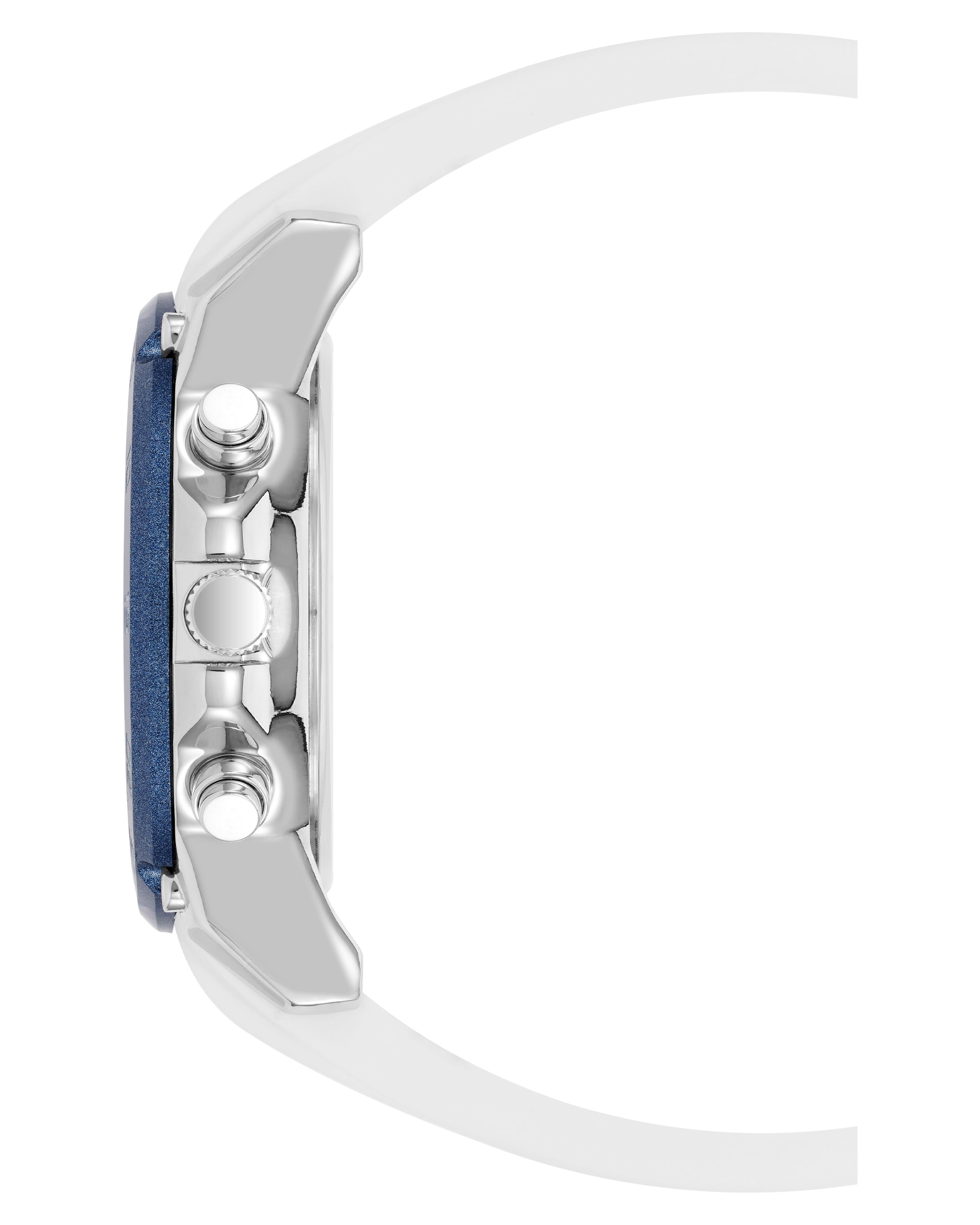Vince Camuto Mens Blue Dial Multi-Function White Silicone Strap Watch