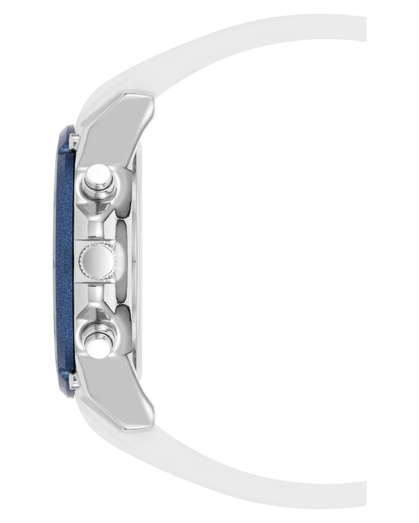 Vince Camuto Mens Blue Dial Multi-Function White Silicone Strap Watch