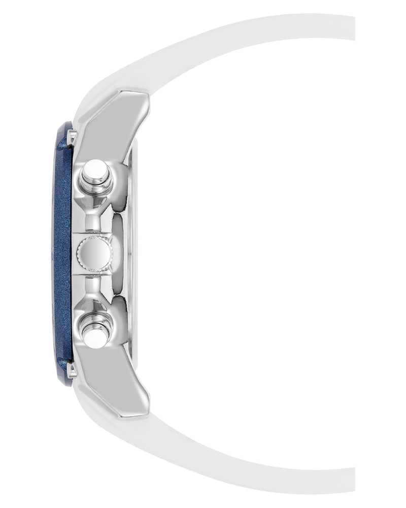 Vince Camuto Mens Blue Dial Multi-Function White Silicone Strap Watch