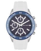 Vince Camuto Mens Blue Dial Multi-Function White Silicone Strap Watch