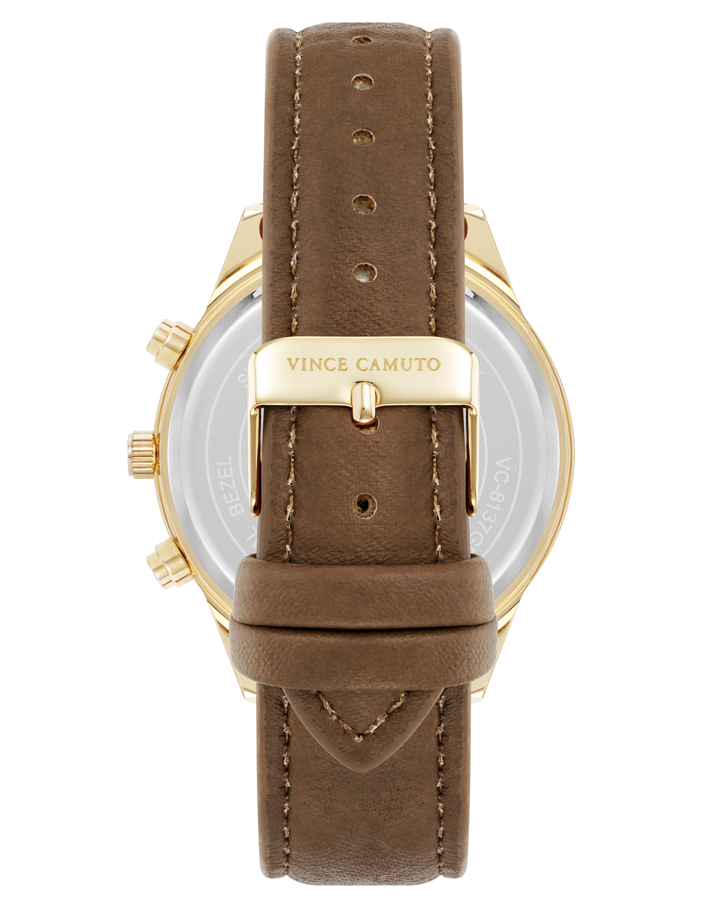 Vince Camuto Mens Multi-Function Honey Leather Strap Watch