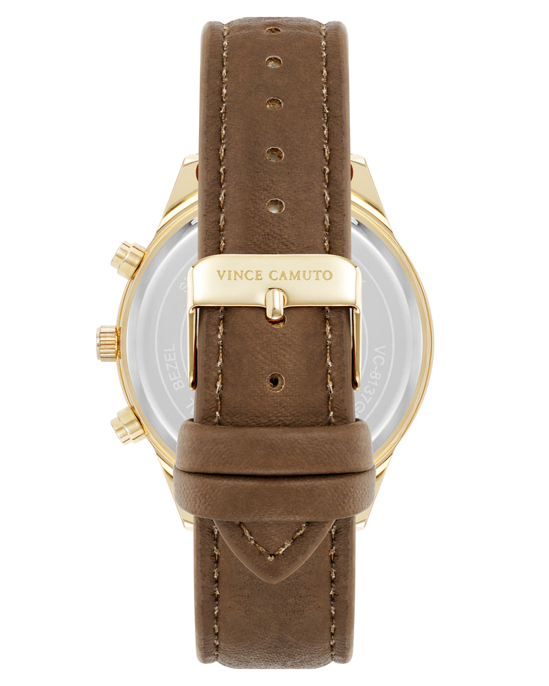 Vince Camuto Mens Multi-Function Honey Leather Strap Watch