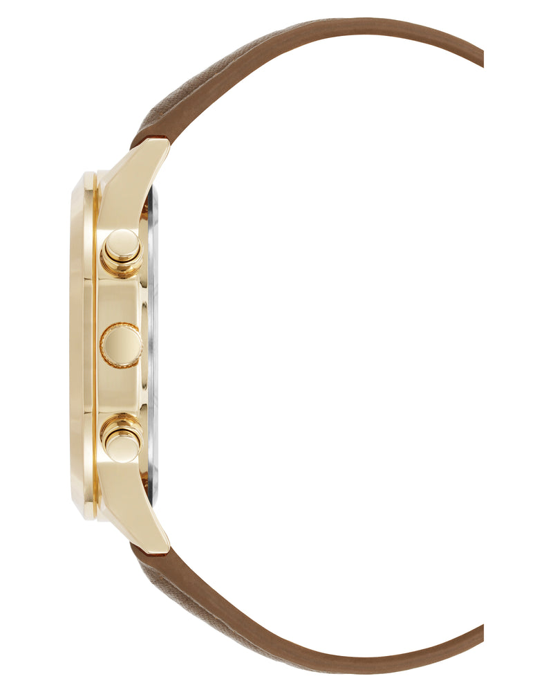 Vince Camuto Mens Multi-Function Honey Leather Strap Watch