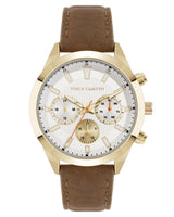 Vince Camuto Mens Multi-Function Honey Leather Strap Watch