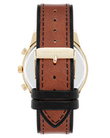Vince Camuto Mens Gold-Tone Multi-Function Brown Leather Strap Watch