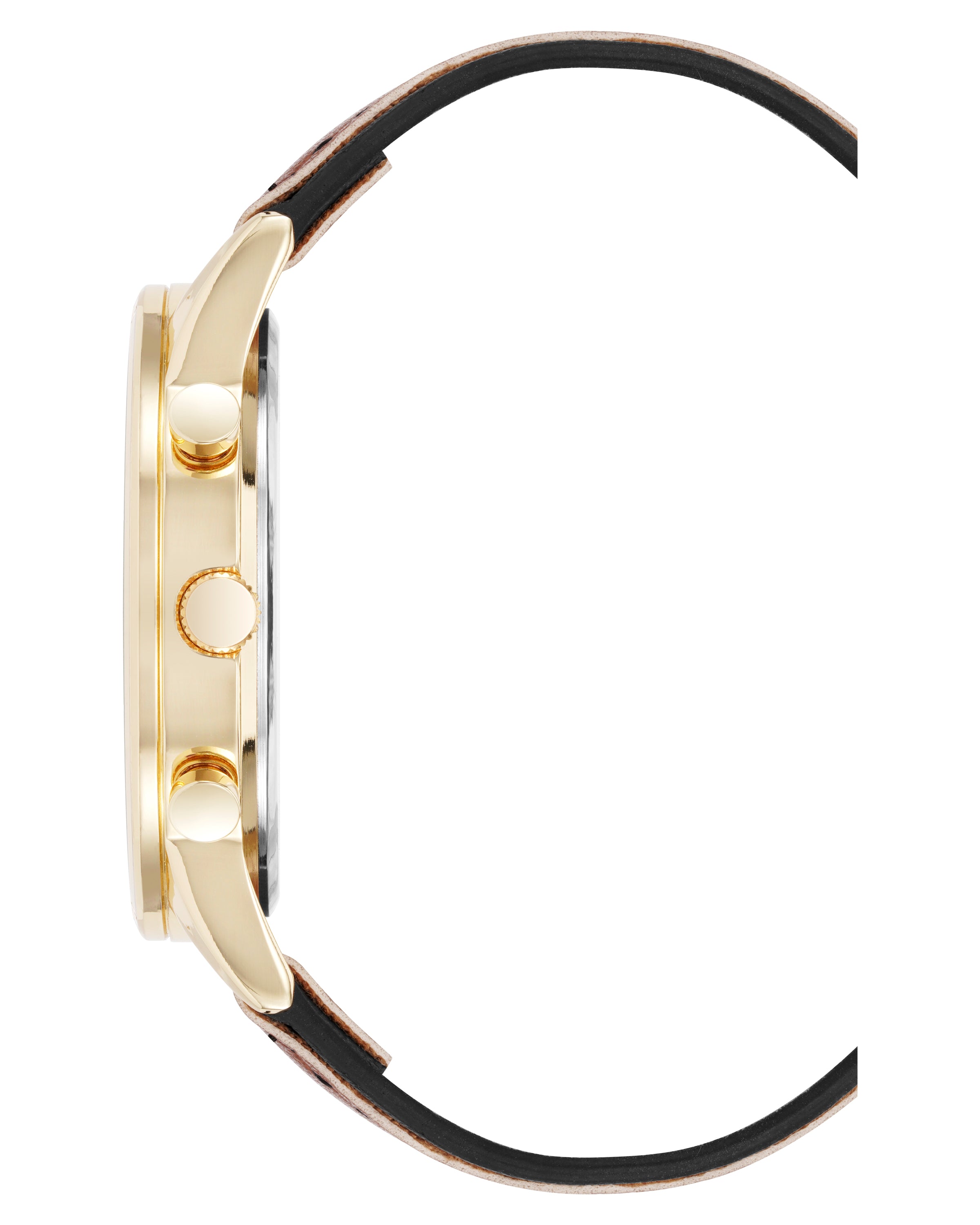 Vince Camuto Mens Gold-Tone Multi-Function Brown Leather Strap Watch