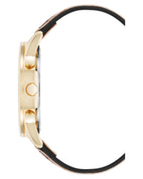 Vince Camuto Mens Gold-Tone Multi-Function Brown Leather Strap Watch