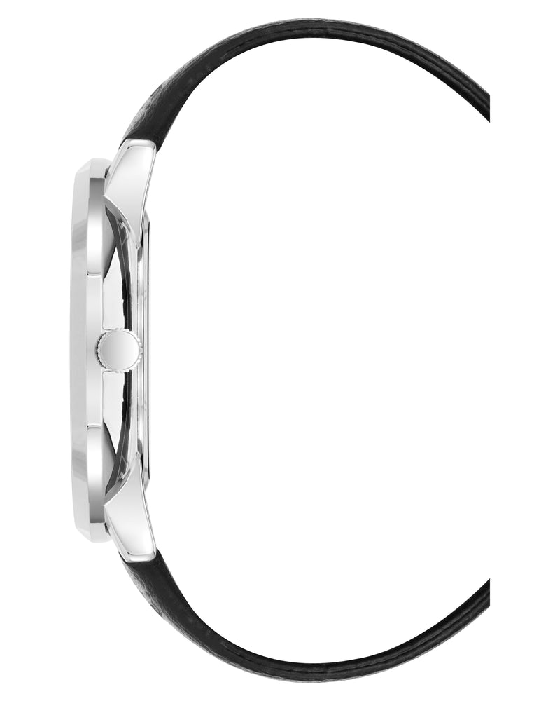 Vince Camuto Mens Silver-Tone Multi-Function Black Silicone Strap Watch