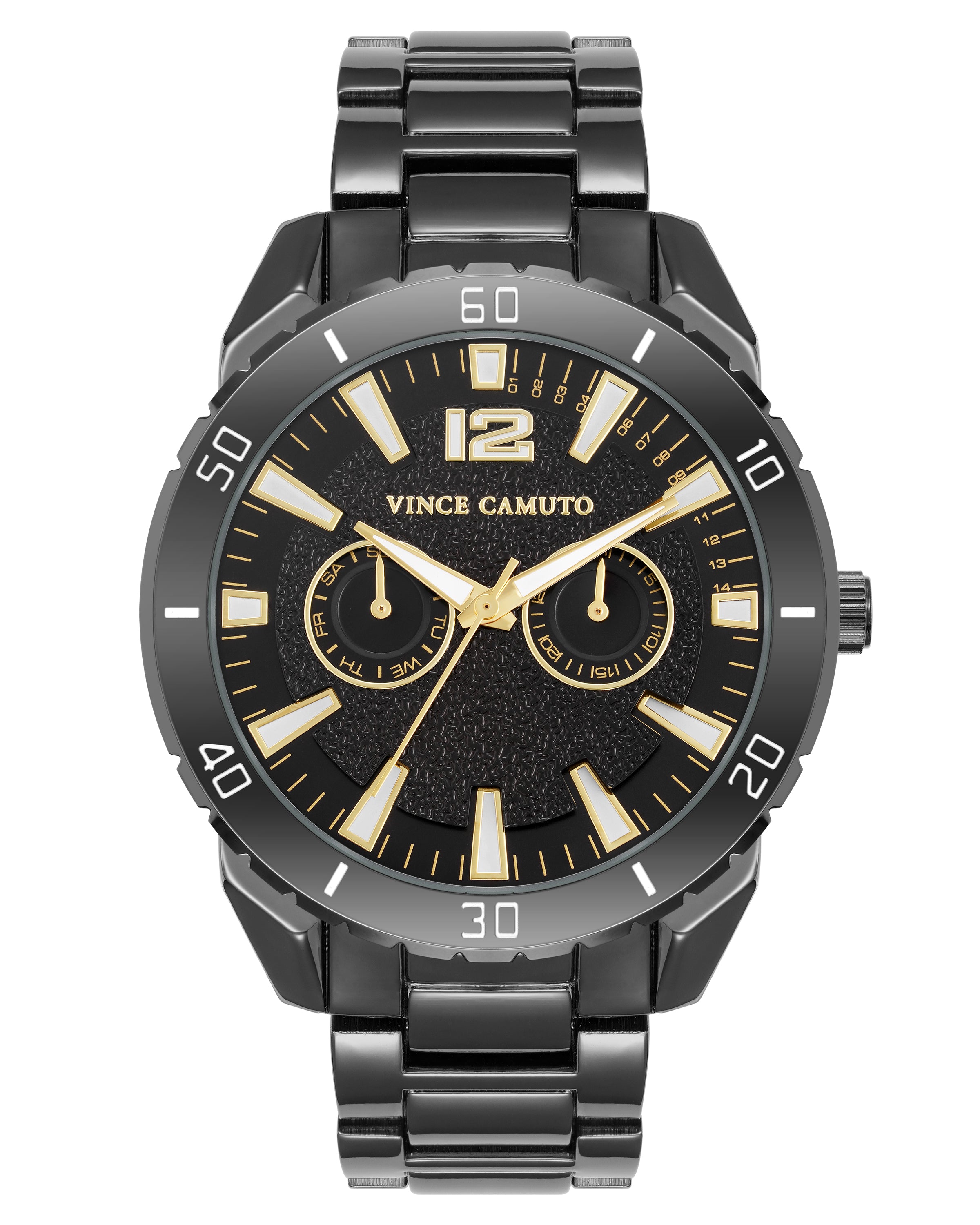 Vince Camuto Mens Black Dial Multi-Function Bracelet Watch