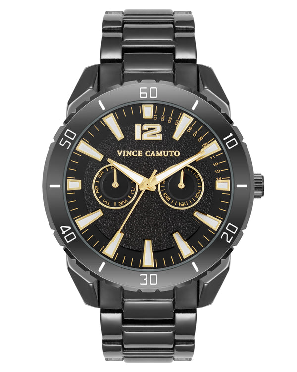 Vince Camuto Mens Black Dial Multi-Function Bracelet Watch