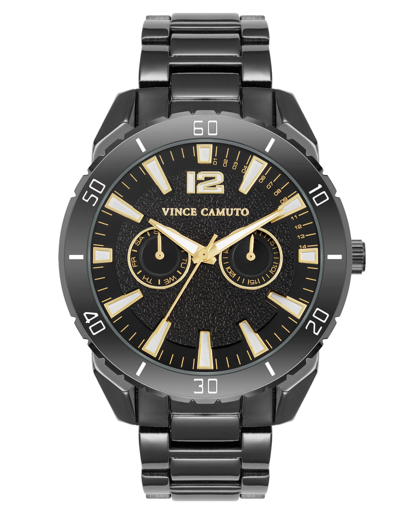 Vince Camuto Mens Black Dial Multi-Function Bracelet Watch