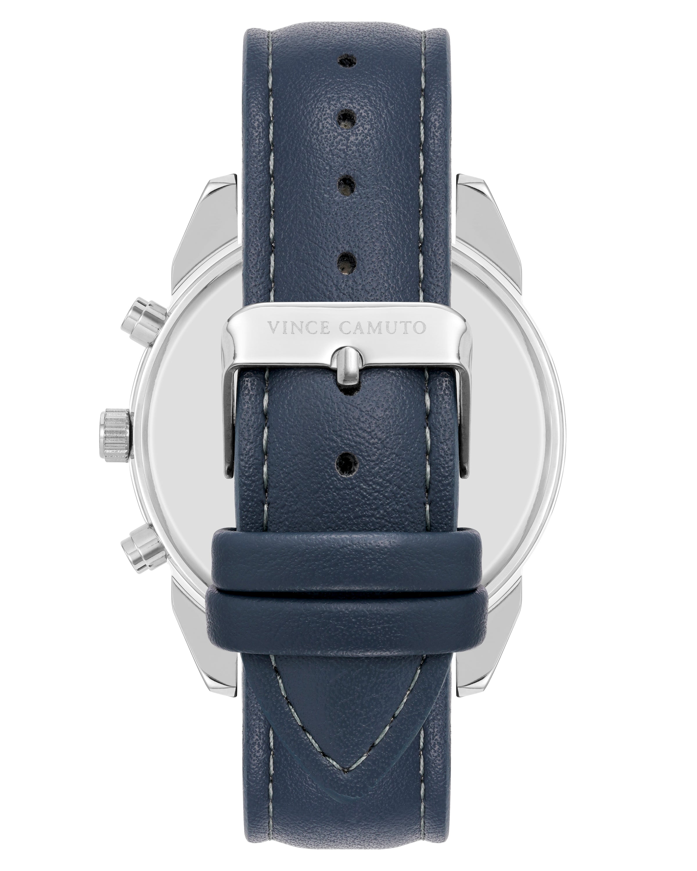 Vince Camuto Mens Silver-Tone Multi-Function Navy Strap Watch