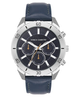 Vince Camuto Mens Silver-Tone Multi-Function Navy Strap Watch