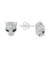 Effy 14K White Gold Emerald & Diamond Puma Stud Earrings