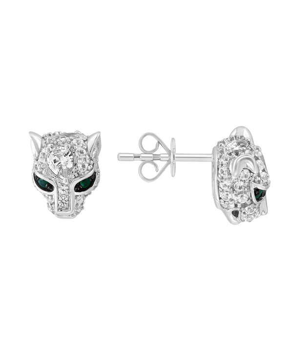 Effy 14K White Gold Emerald & Diamond Puma Stud Earrings
