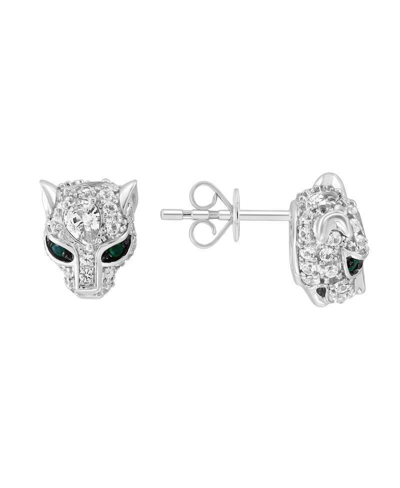 Effy 14K White Gold Emerald & Diamond Puma Stud Earrings