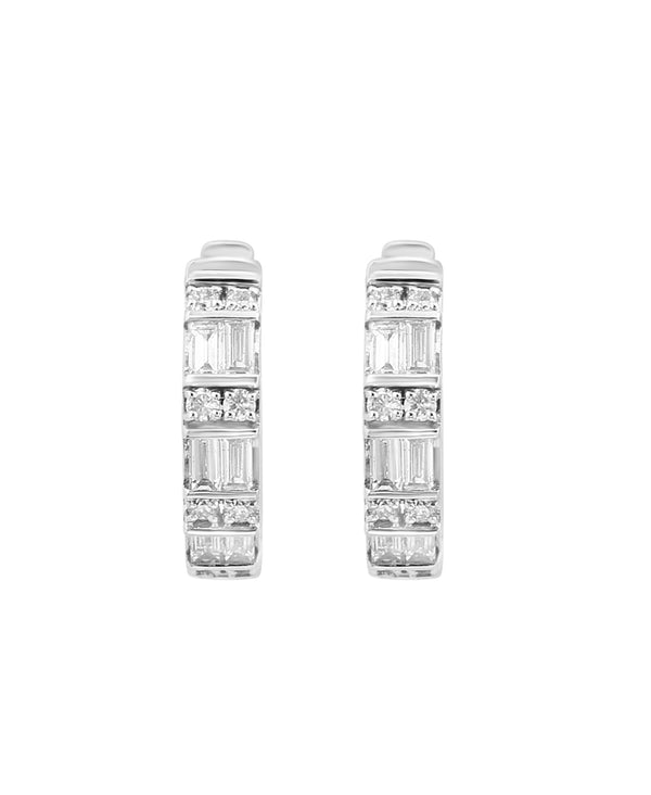 Effy 14K White Gold Emerald Diamond Hoop Earrings