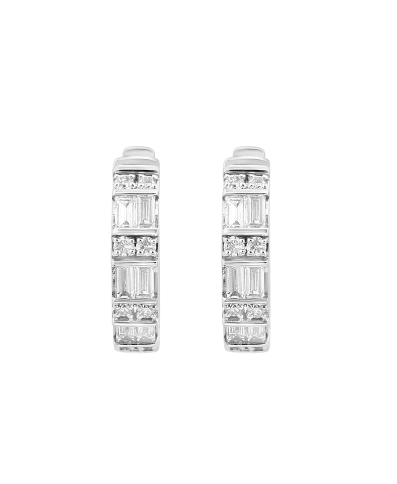 Effy 14K White Gold Emerald Diamond Hoop Earrings