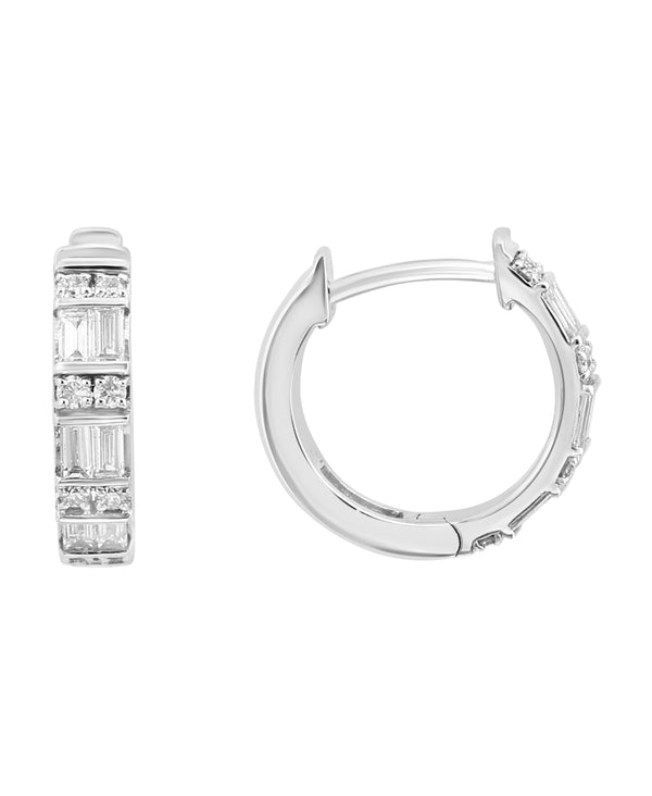 Effy 14K White Gold Emerald Diamond Hoop Earrings