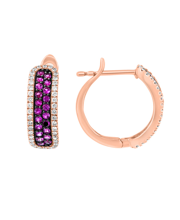 Effy 14K Rose Gold Ruby & Diamond Hoop Earrings