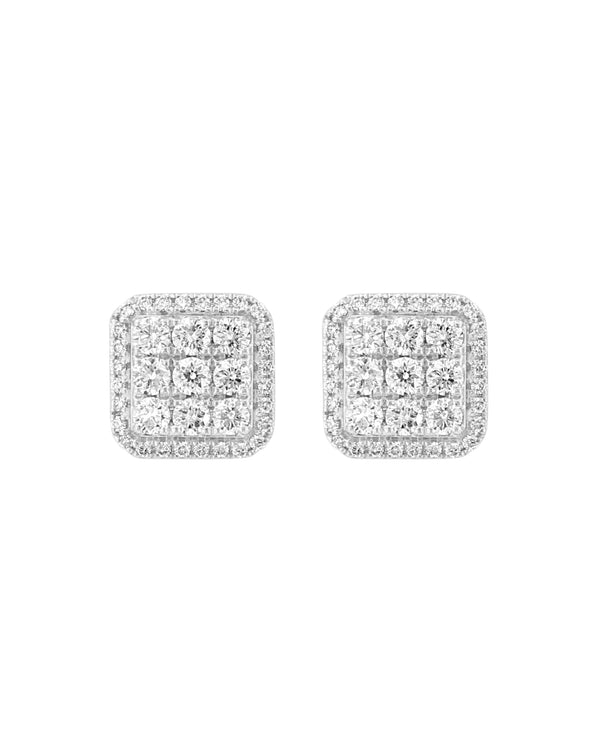 Effy 14K White Gold Square Diamond Cluster Stud Earrings