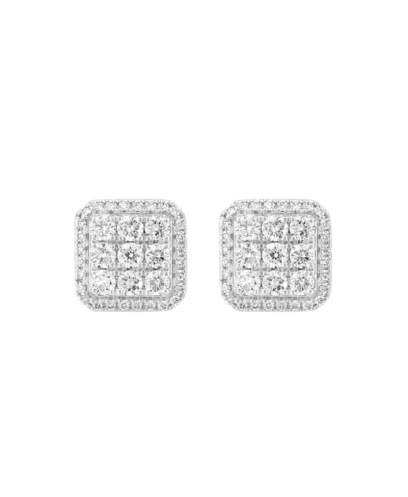 Effy 14K White Gold Square Diamond Cluster Stud Earrings
