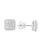 Effy 14K White Gold Square Diamond Cluster Stud Earrings
