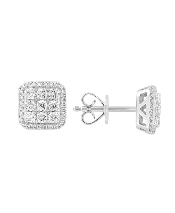 Effy 14K White Gold Square Diamond Cluster Stud Earrings