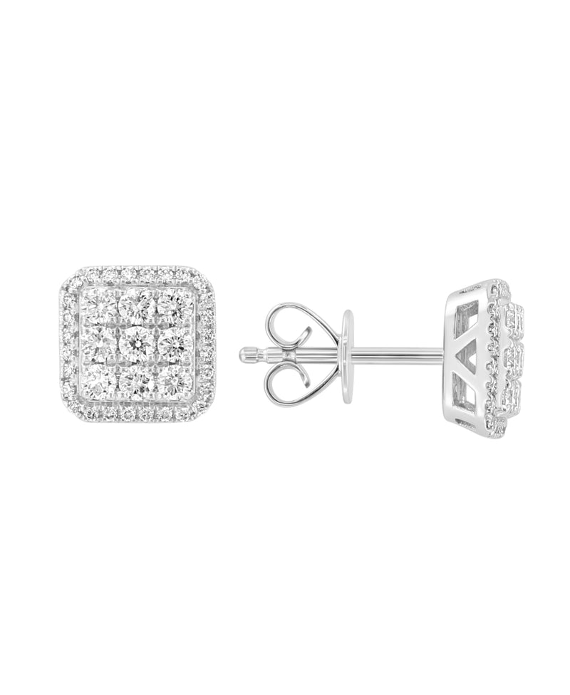 Effy 14K White Gold Square Diamond Cluster Stud Earrings
