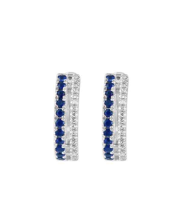 Effy Royal Bleu 14K White Gold Blue Sapphire & Diamond Huggie Earrings