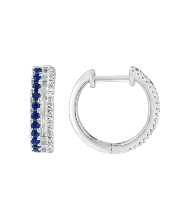 Effy Royal Bleu 14K White Gold Blue Sapphire & Diamond Huggie Earrings