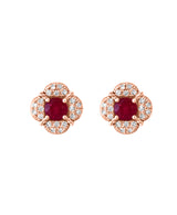 14K Rose Gold Ruby & Diamond Floral Stud Earrings