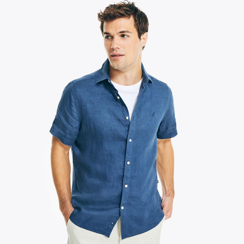 Nautica Mens Sustainably Crafted Linen Short Sleeve Shirt ShopCGX Nautica Mens Sustainably Crafted Linen Short Sleeve Shirt ShopCGX