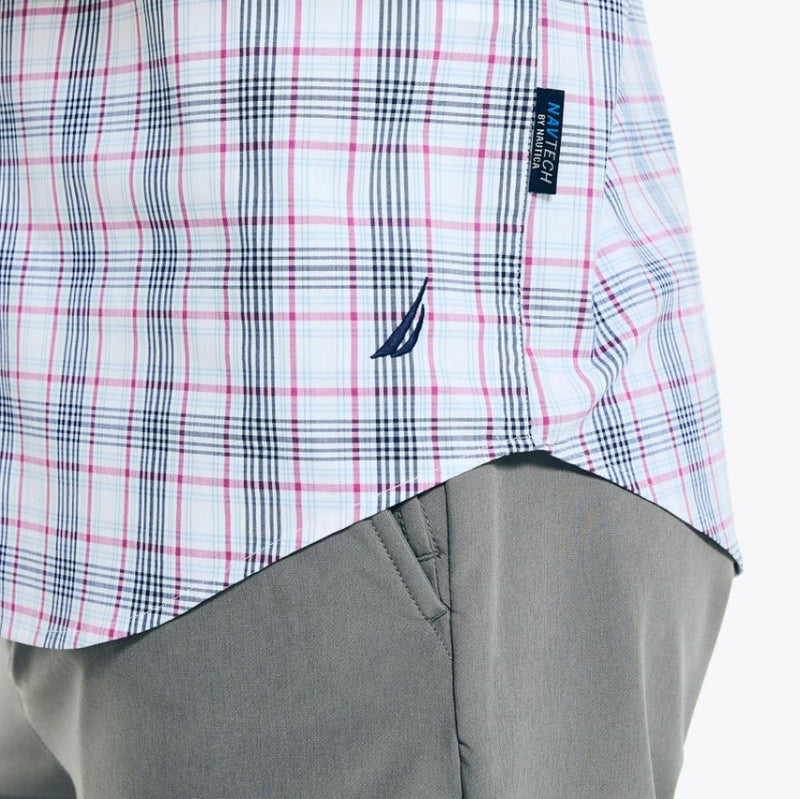 Nautica Mens Navtech Trim Fit Plaid Long Sleeve Button Down Shirt