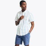 Nautica Mens Sustainably Crafted Linen Vertical Stripe Short Sleeve Shirt