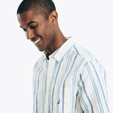 Nautica Mens Sustainably Crafted Linen Vertical Stripe Short Sleeve Shirt