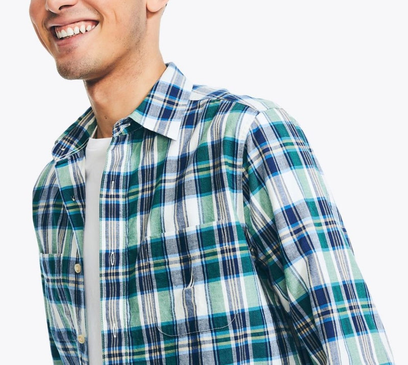 Nautica Mens Madras Long Sleeve Button Down Shirt