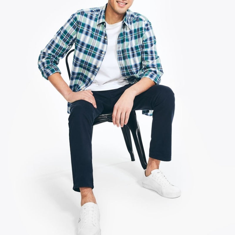 Nautica Mens Madras Long Sleeve Button Down Shirt