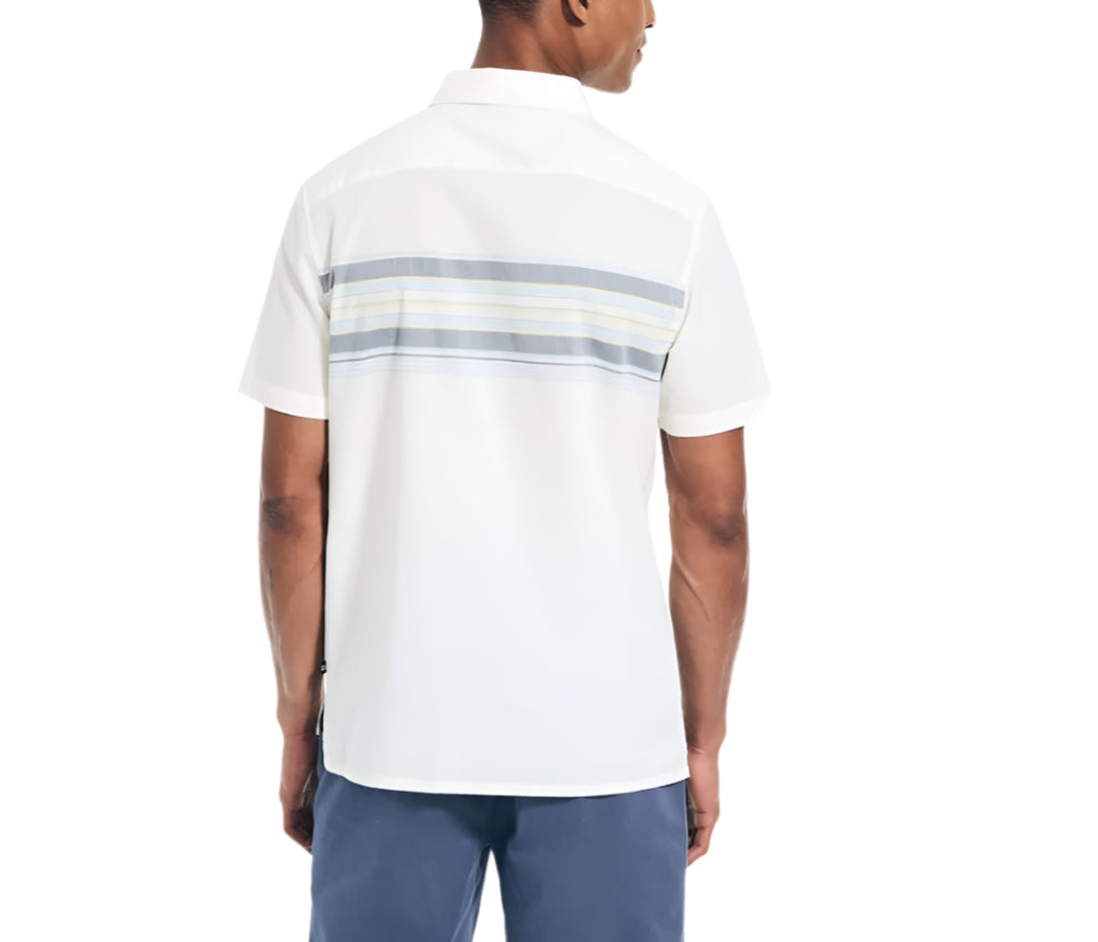 Nautica Mens Sustainably Crafted Chest-Stripe Camp Short Sleeve Shirt