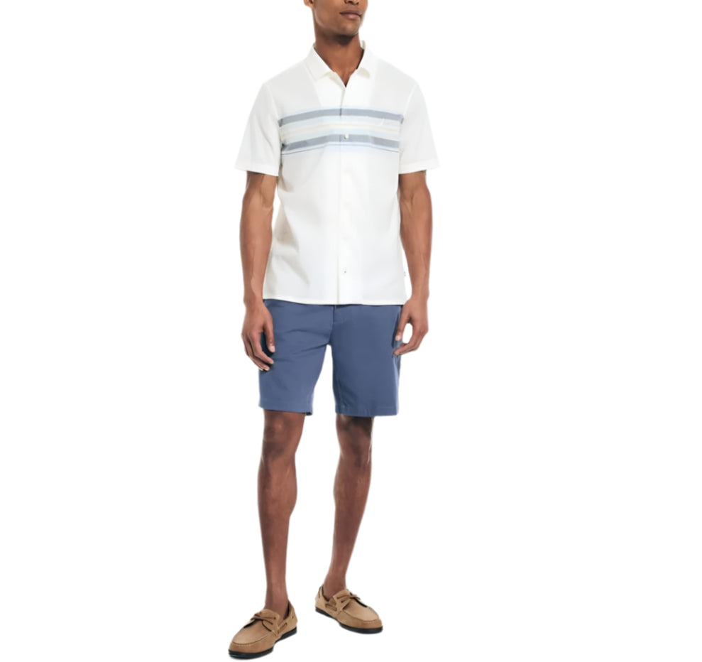 Nautica Mens Sustainably Crafted Chest-Stripe Camp Short Sleeve Shirt