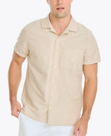 Nautica Mens Striped Linen Short Sleeve Shirt