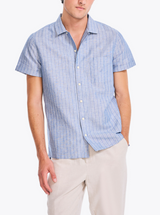 Nautica Mens Striped Linen Short Sleeve Shirt
