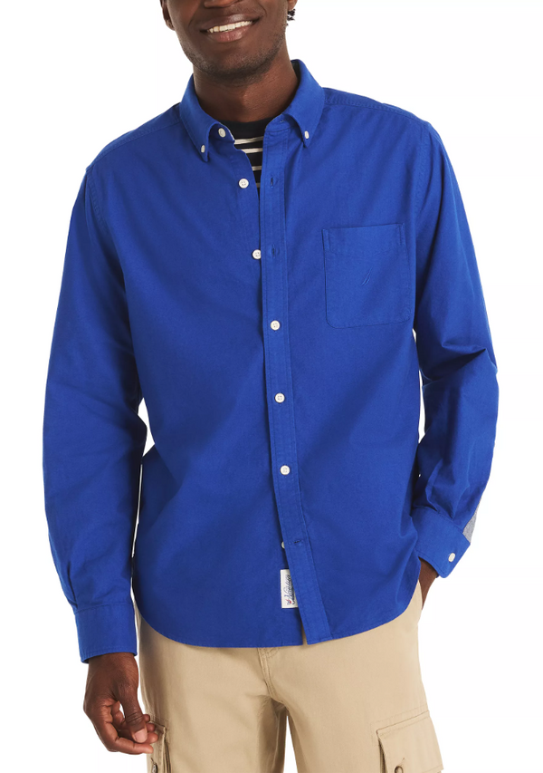 Nautica Mens Boathouse Prep Solid Oxford Long Sleeve Shirt