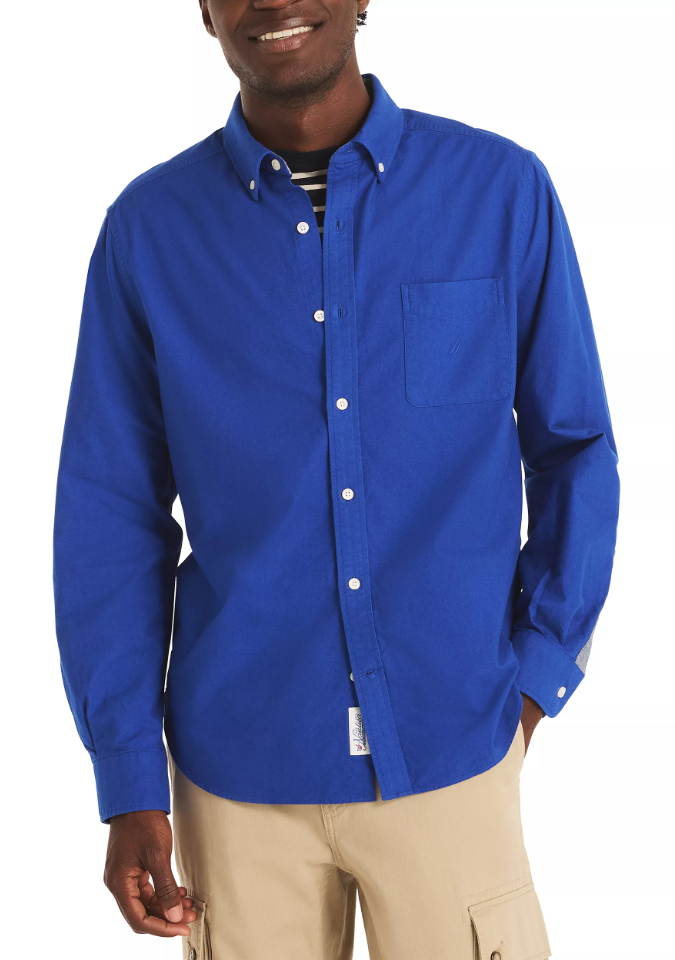 Nautica Mens Boathouse Prep Solid Oxford Long Sleeve Shirt