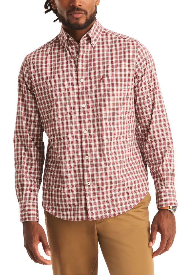 Nautica Wrinkle-Resistant Plaid Long Sleeve Shirt